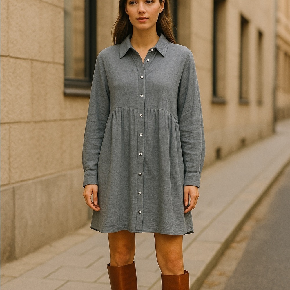 Zara blue Button shirt dress XS